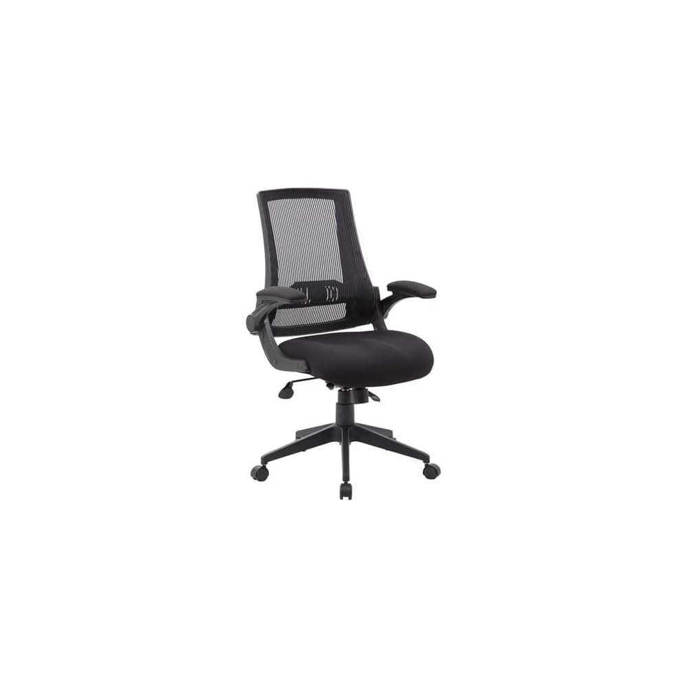 UrbanPro Modern Office Chair, Mesh Fabric/Nylon, Black Finish, 44 in Height, 275 lb Weight Capacity, Lumbar Support, Flip Arms, Adjustable Seat Height, Swivel Design for Home or Office Use