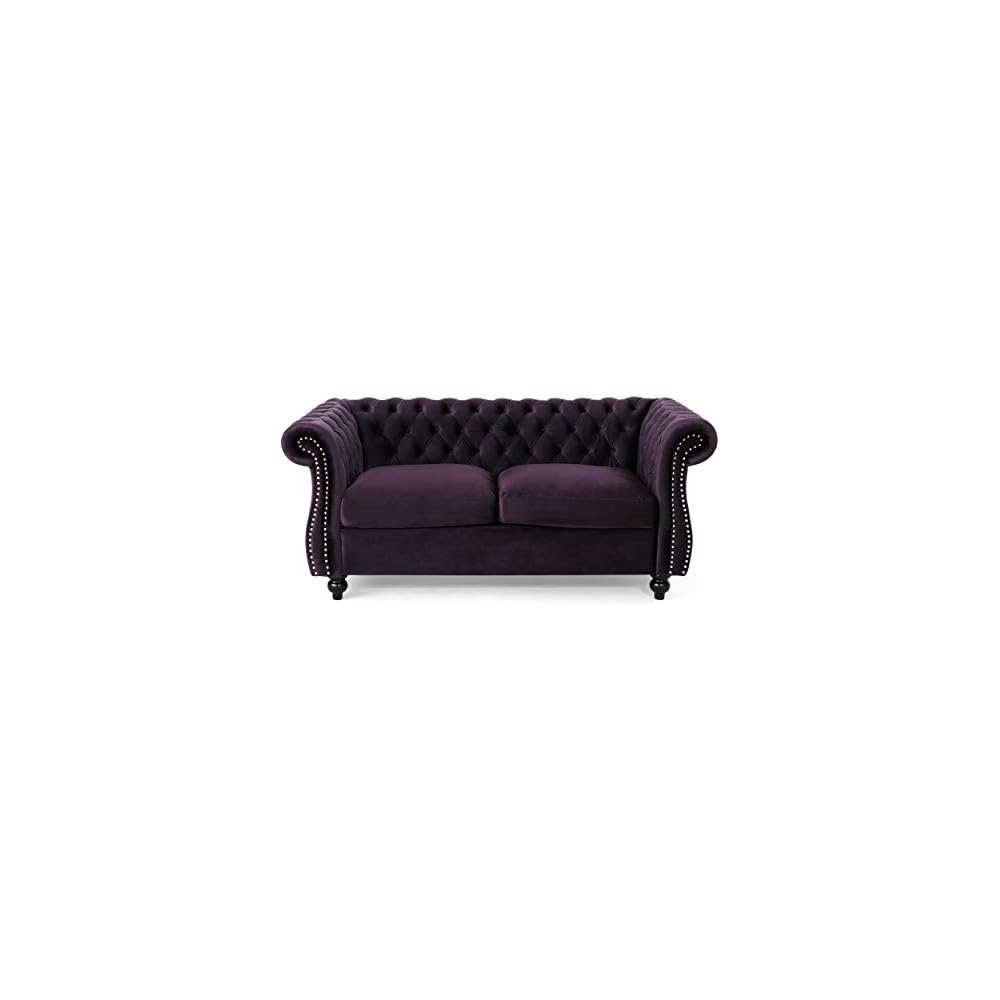 Christopher Knight Home Karen Traditional Chesterfield Loveseat Sofa, BlackBerry and Dark Brown, 61.75 x 33.75 x 27.75