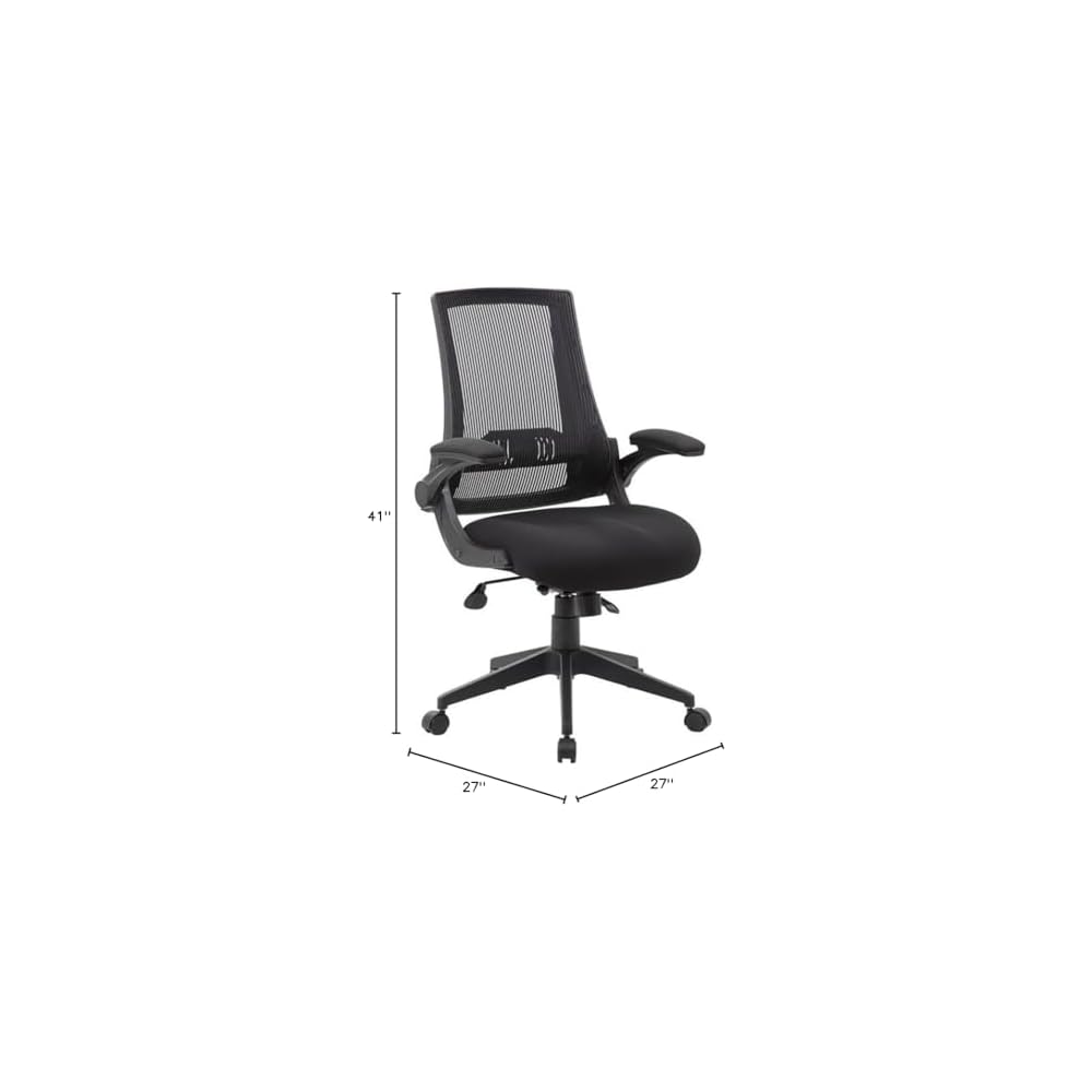 UrbanPro Modern Office Chair, Mesh Fabric/Nylon, Black Finish, 44 in Height, 275 lb Weight Capacity, Lumbar Support, Flip Arms, Adjustable Seat Height, Swivel Design for Home or Office Use