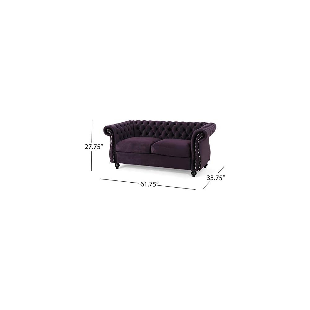 Christopher Knight Home Karen Traditional Chesterfield Loveseat Sofa, BlackBerry and Dark Brown, 61.75 x 33.75 x 27.75