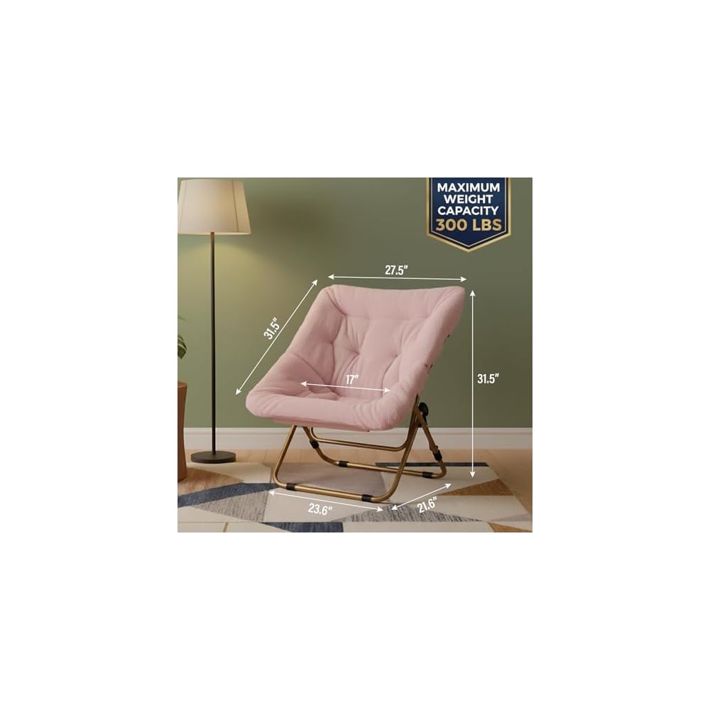 Tiita Comfy Folding Saucer Chair for Adults, Moon Chair, Pink