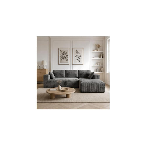 92‑108 Inch L‑Shaped Modular Sectional Sofa, Soft Ribbed Corduroy Upholstery, High‑Density Spring Foam Cushion, Vacuum‑Packed Compressed Couch for Living Room Apartment