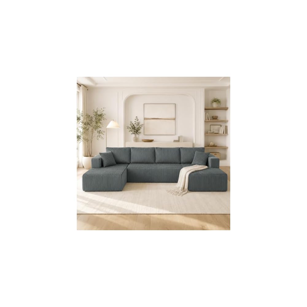 132'' U Shaped Modular Sectional Cloud Sofa Couch Cloud Grey