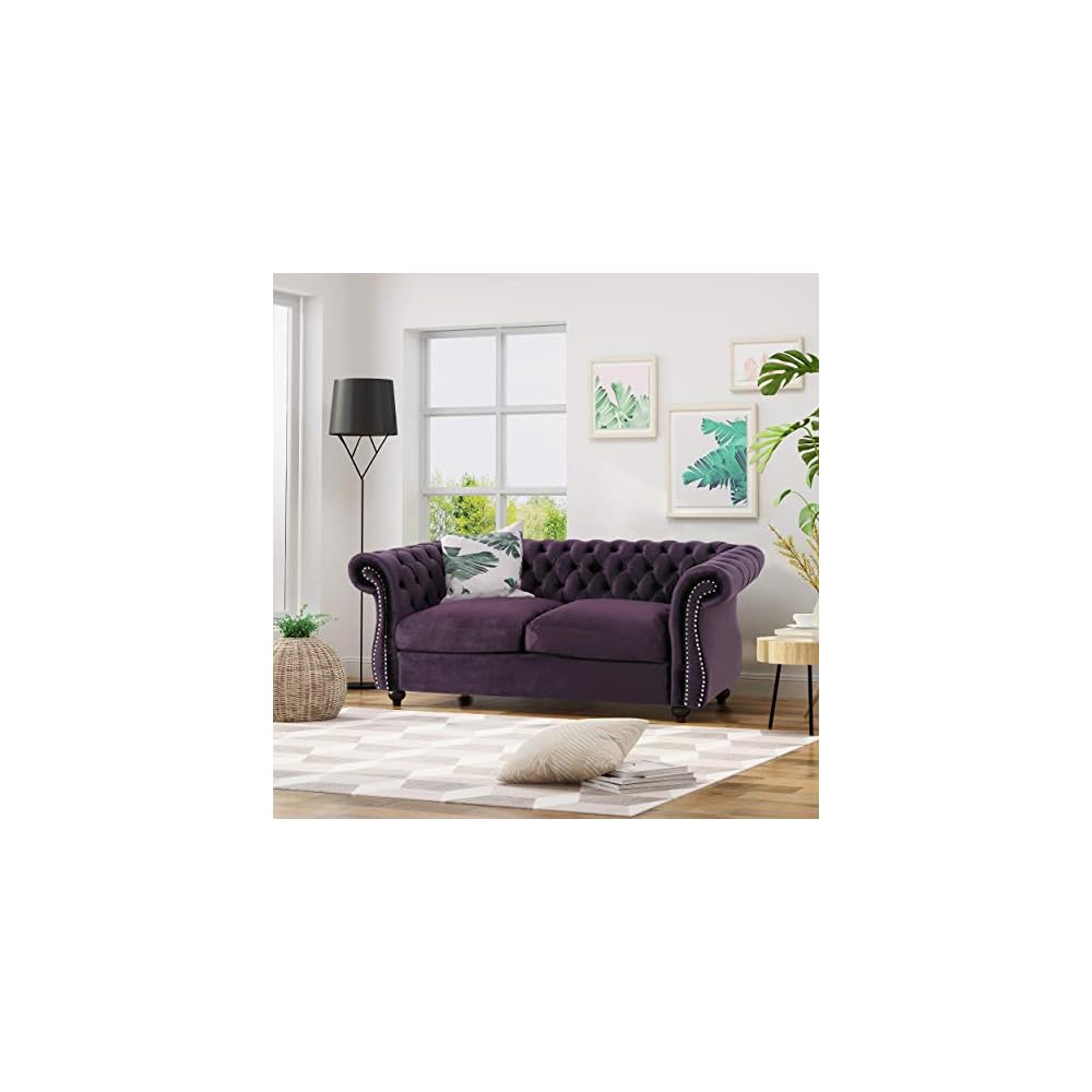 Christopher Knight Home Karen Traditional Chesterfield Loveseat Sofa, BlackBerry and Dark Brown, 61.75 x 33.75 x 27.75