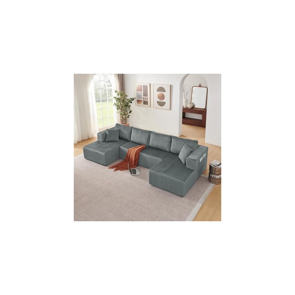 132'' U Shaped Modular Sectional Cloud Sofa Couch Cloud Grey