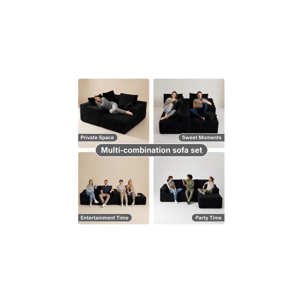 92‑108 Inch L‑Shaped Modular Sectional Sofa, Soft Ribbed Corduroy Upholstery, High‑Density Spring Foam Cushion, Vacuum‑Packed Compressed Couch for Living Room Apartment