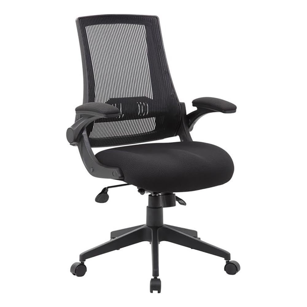 UrbanPro Modern Office Chair, Mesh Fabric/Nylon, Black Finish, 44 in Height, 275 lb Weight Capacity, Lumbar Support, Flip Arms, Adjustable Seat Height, Swivel Design for Home or Office Use