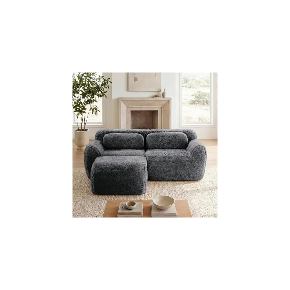 Memory Foam Compressed Modular Boneless Sectional Sofa,80" Floor Convertible L Shaped Cloud Corner Couch Deep Seat Floor Sofa with Movable Ottoman for Living Room Apartment