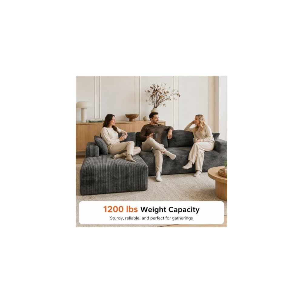 92‑108 Inch L‑Shaped Modular Sectional Sofa, Soft Ribbed Corduroy Upholstery, High‑Density Spring Foam Cushion, Vacuum‑Packed Compressed Couch for Living Room Apartment