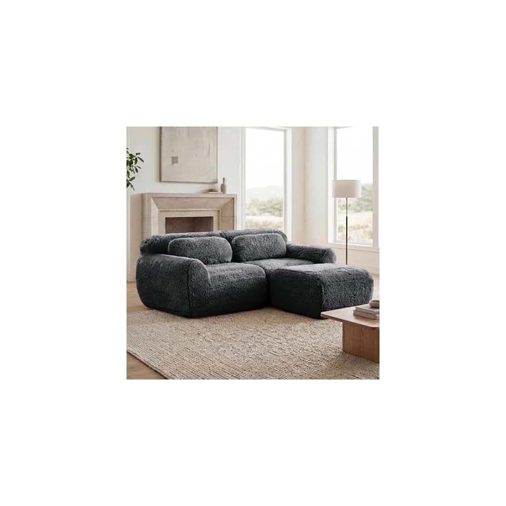 Memory Foam Compressed Modular Boneless Sectional Sofa,80" Floor Convertible L Shaped Cloud Corner Couch Deep Seat Floor Sofa with Movable Ottoman for Living Room Apartment