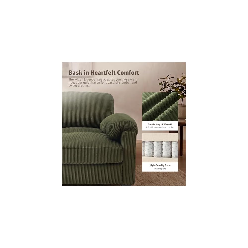 WELAX 115'' U Shaped Modular Sectional Sofa, Corduroy Cloud Couch with Deep Comfy Seat & Movable Ottoman,Oversized 7-Seater Sofa for Living Room, Green