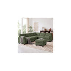 WELAX 115'' U Shaped Modular Sectional Sofa, Corduroy Cloud Couch with Deep Comfy Seat & Movable Ottoman,Oversized 7-Seater Sofa for Living Room, Green