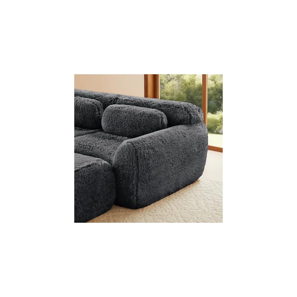 Memory Foam Compressed Modular Boneless Sectional Sofa,80" Floor Convertible L Shaped Cloud Corner Couch Deep Seat Floor Sofa with Movable Ottoman for Living Room Apartment