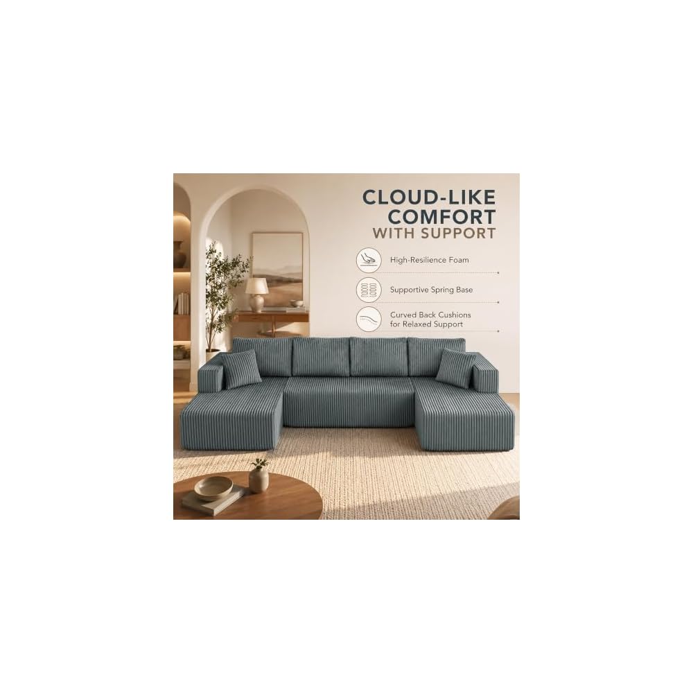 132'' U Shaped Modular Sectional Cloud Sofa Couch Cloud Grey