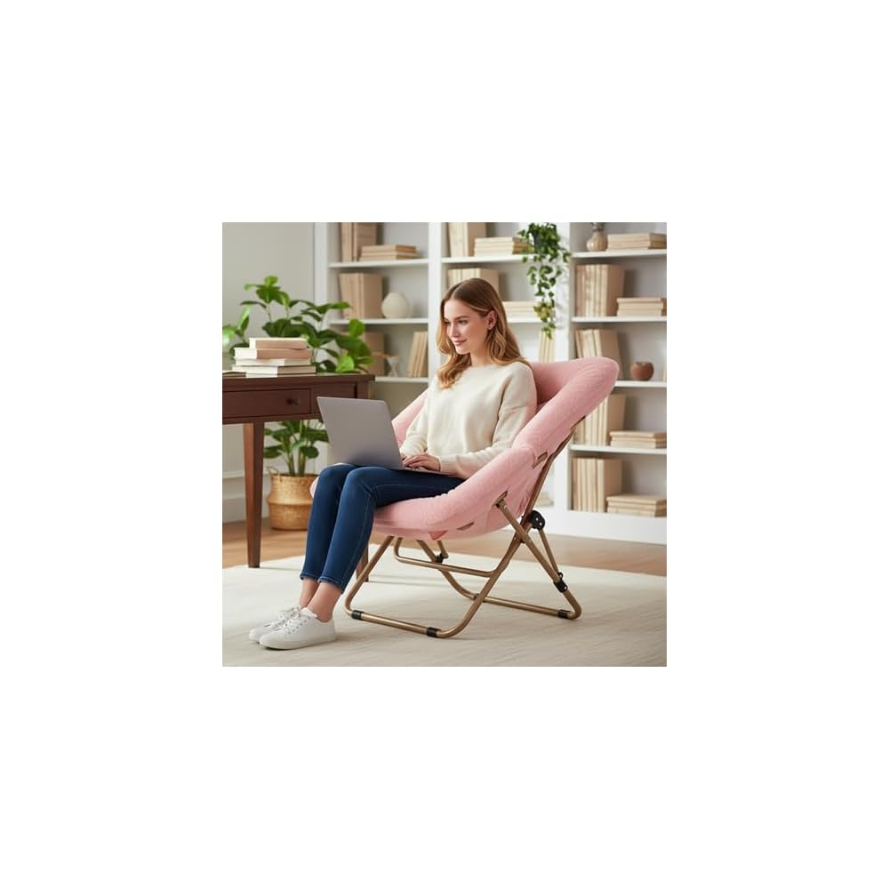 Tiita Comfy Folding Saucer Chair for Adults, Moon Chair, Pink