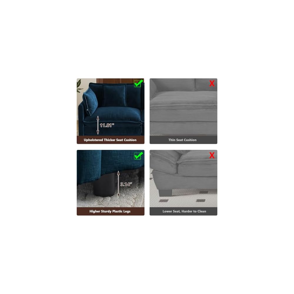 Aoowow 71” Modular Sectional Sofa, Chenille U-Shaped Sofa with 2 Movable Ottomans, Modern Deep 2-Seat Cloud Couch with Pillows for Living Room Apartment Office, Blue