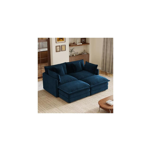 Aoowow 71” Modular Sectional Sofa, Chenille U-Shaped Sofa with 2 Movable Ottomans, Modern Deep 2-Seat Cloud Couch with Pillows for Living Room Apartment Office, Blue