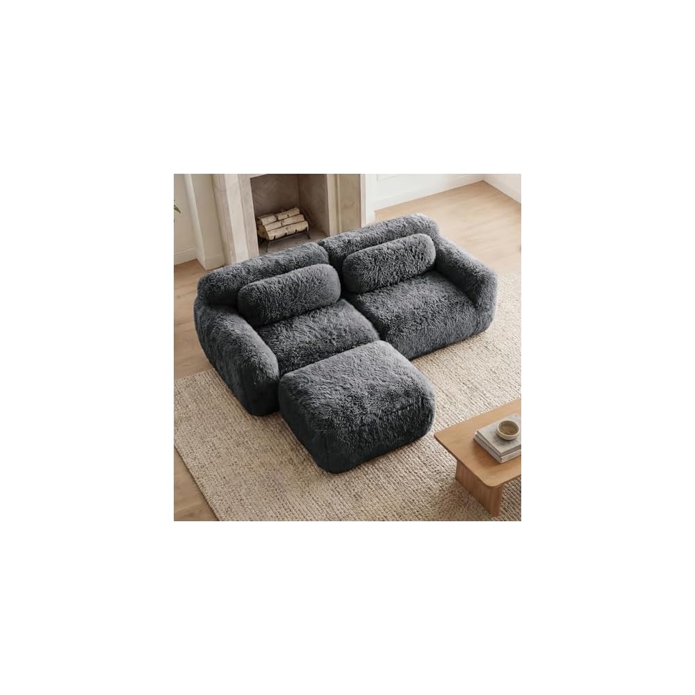 Memory Foam Compressed Modular Boneless Sectional Sofa,80" Floor Convertible L Shaped Cloud Corner Couch Deep Seat Floor Sofa with Movable Ottoman for Living Room Apartment