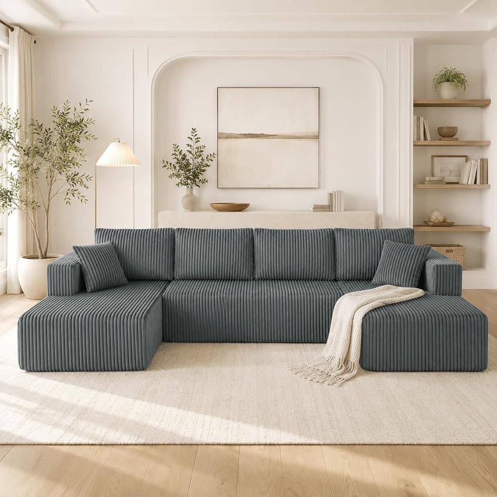 132'' U Shaped Modular Sectional Cloud Sofa Couch Cloud Grey