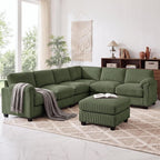 WELAX 115'' U Shaped Modular Sectional Sofa, Corduroy Cloud Couch with Deep Comfy Seat & Movable Ottoman,Oversized 7-Seater Sofa for Living Room, Green